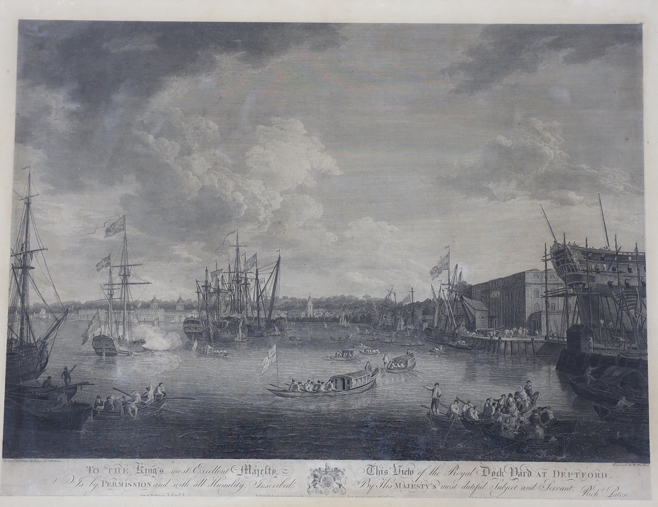 After Richard Paton (1717-1791) pair of engravings, 'A view of the Royal Dockyard at Deptford' and 'A view of the Royal Dockyard at Chatham', publ. July 1st 1793 by B.B. Evans, London and publ. February 14th 1775, London